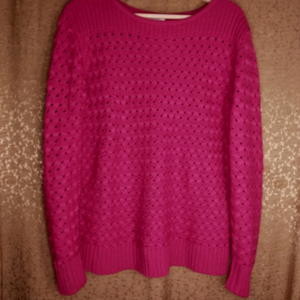St John Bay fuchsia loose knit sweater size L